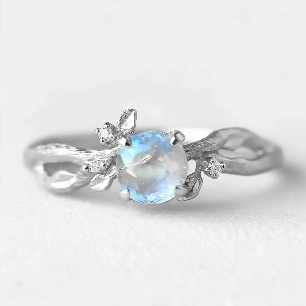 Luna’s Twig | Round Moonstone & Organic Vine Ring