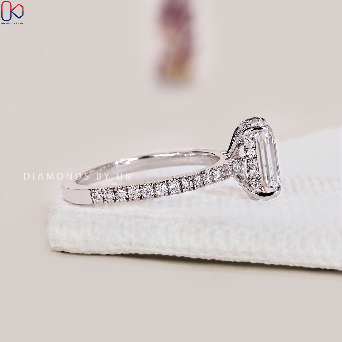 Emerald Cut Diamond Engagement Ring In Pave Setting