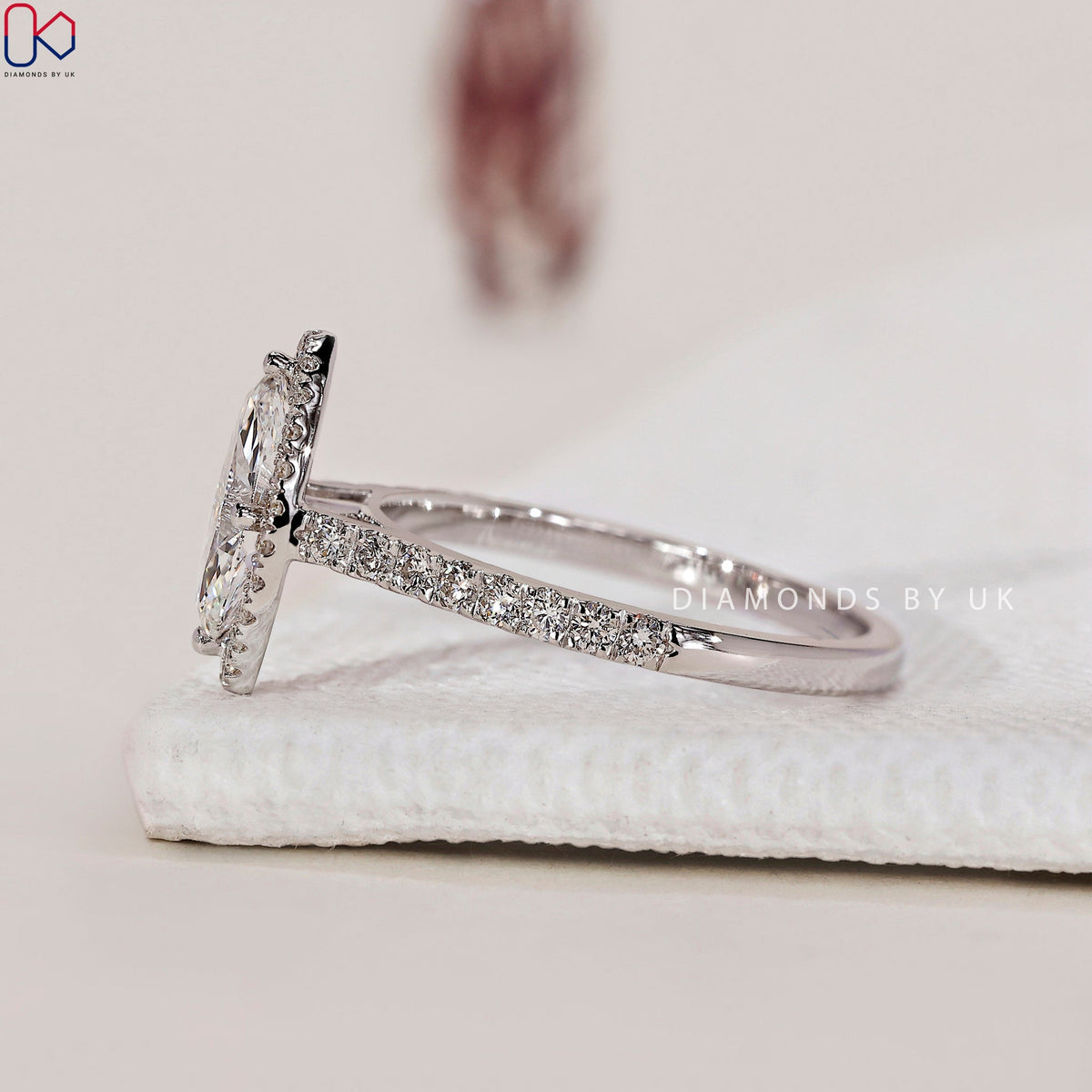 Marquise Diamond Engagement Ring With Pave Band