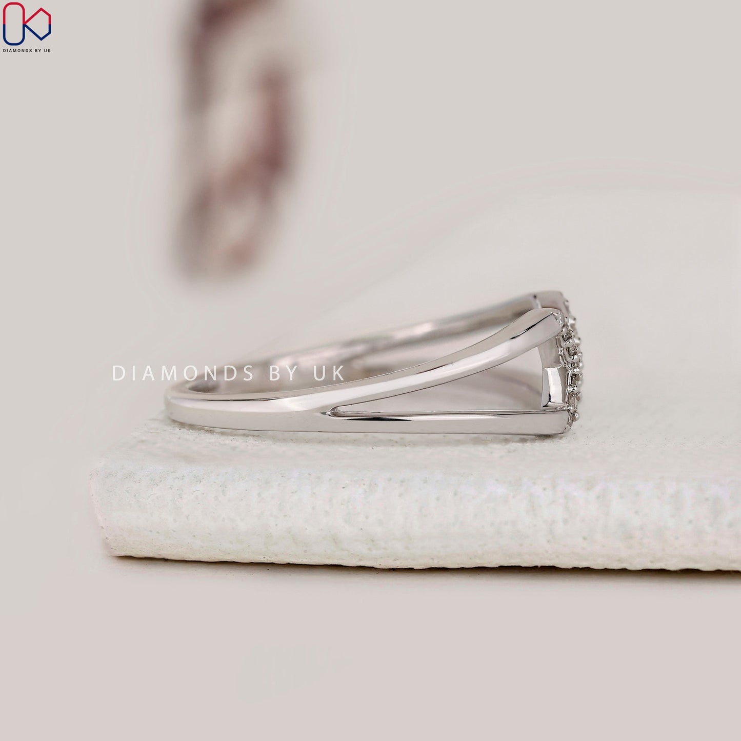 Round Cut Geometric Cuff Ring In White Gold