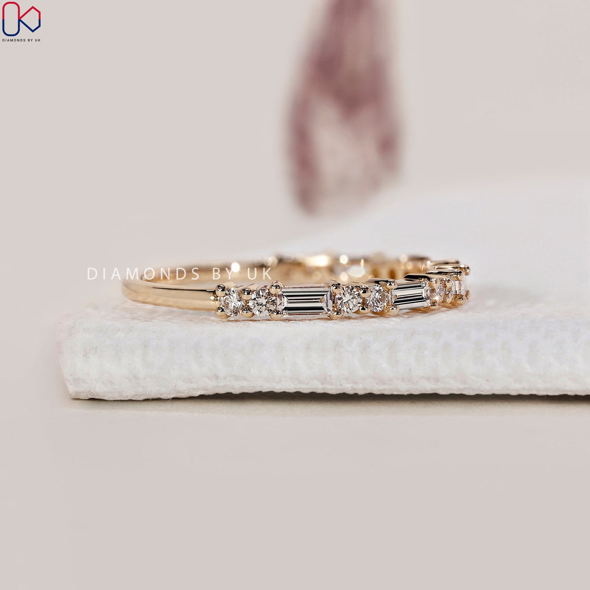Yellow Gold Baguette And Round Diamond Band