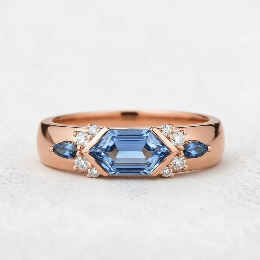 Cobalt Hexagon | Long Hexagon Sapphire Cluster Men's Band