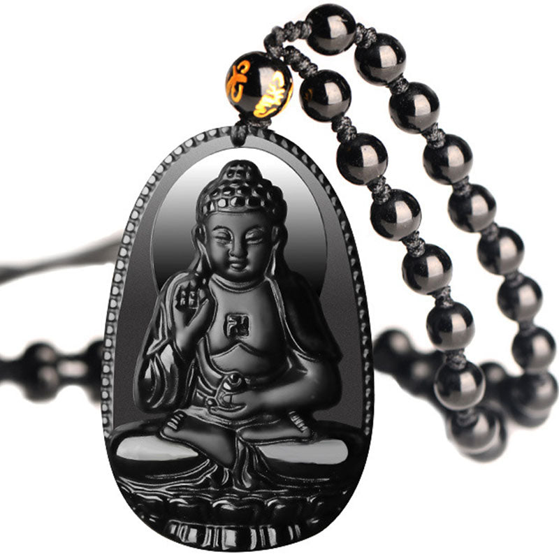 Black Obsidian Buddha  Necklace for Protection