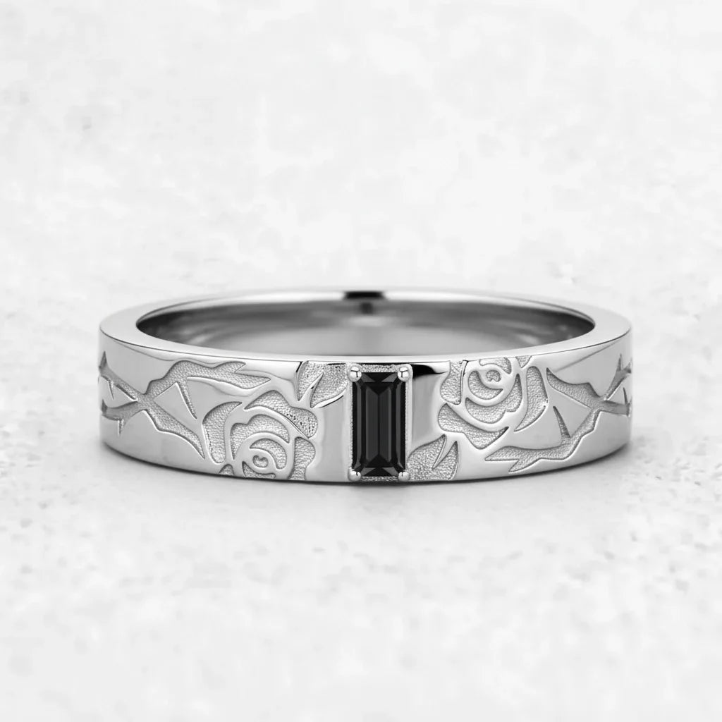 Thorn & Rose | Rectangular Black Diamond Men's Band