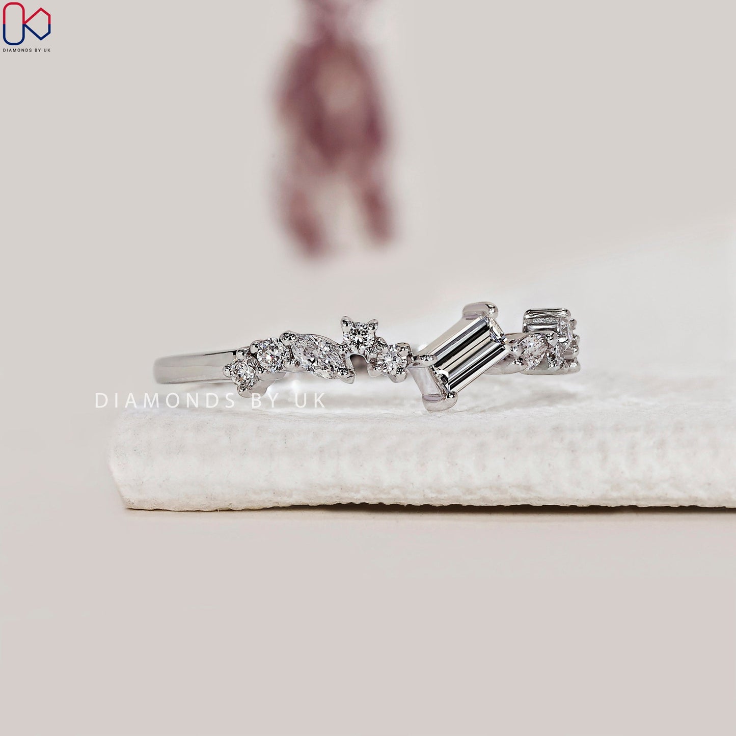 Baguette, Marquise And Round Cut White Gold Diamond Band