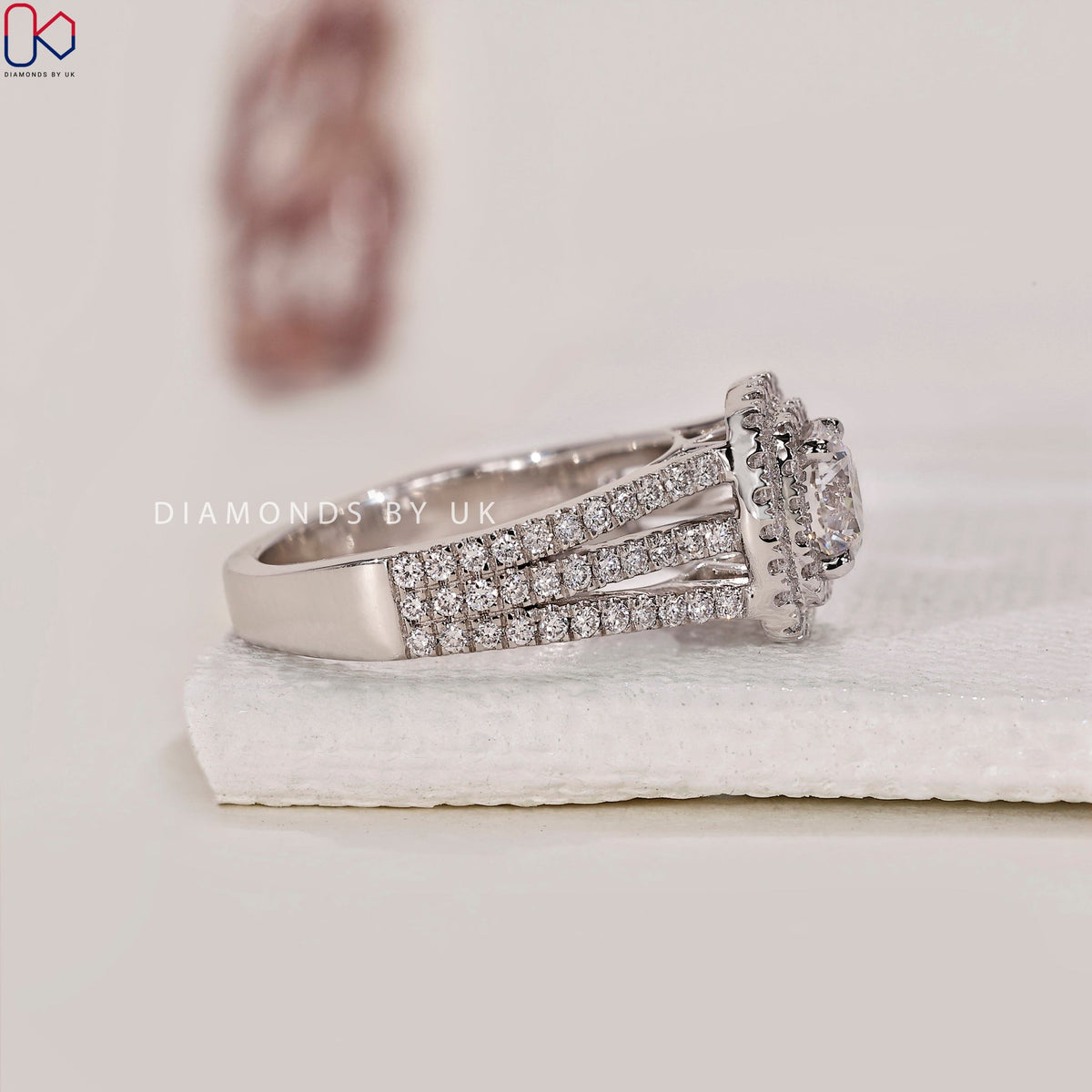 Double Halo Engagement Ring In Round Cut Diamond