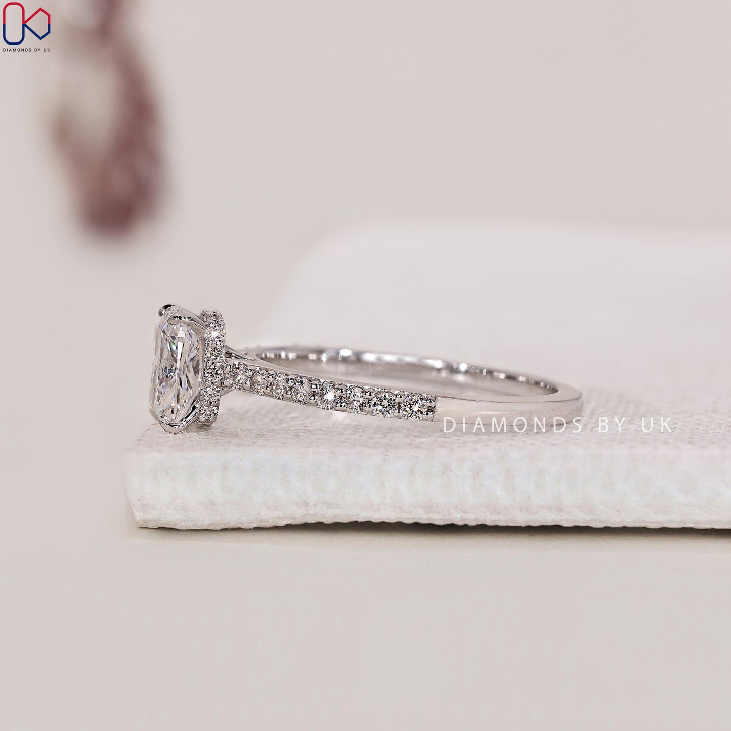 Cushion Diamond Ring with Round Side Diamonds