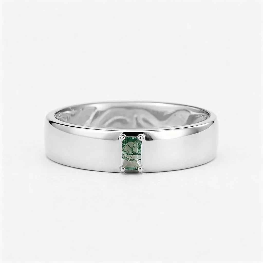 Moss Trace | Inner Engraved Moss Agate Men's Wedding Band