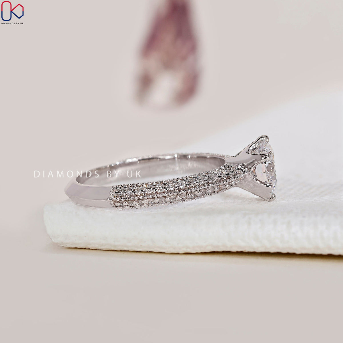Round Diamond Double Row Pave Engagement Ring
