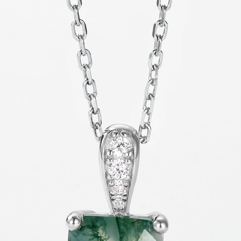 Princess Cut Natural Moss Agate Pendant Necklace