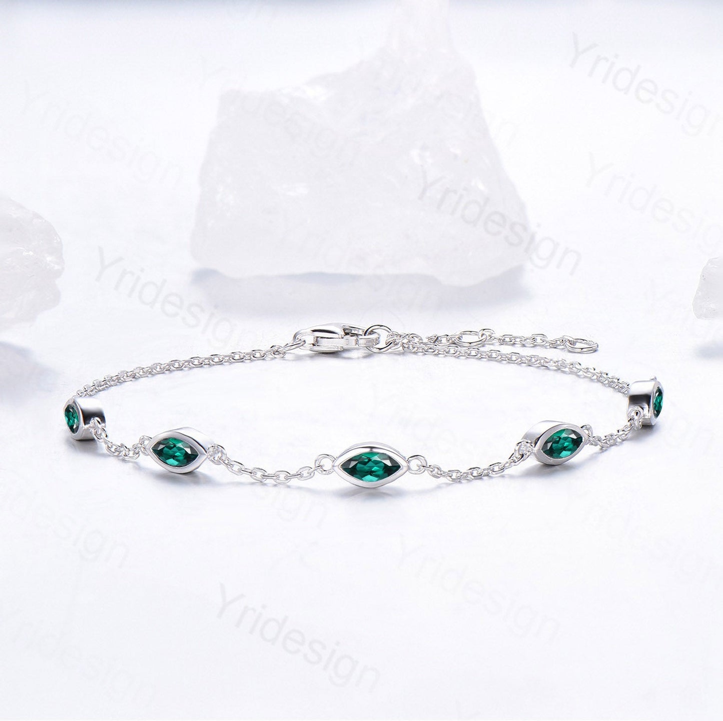 Dainty marquise cut Emerald bracelet bezel set