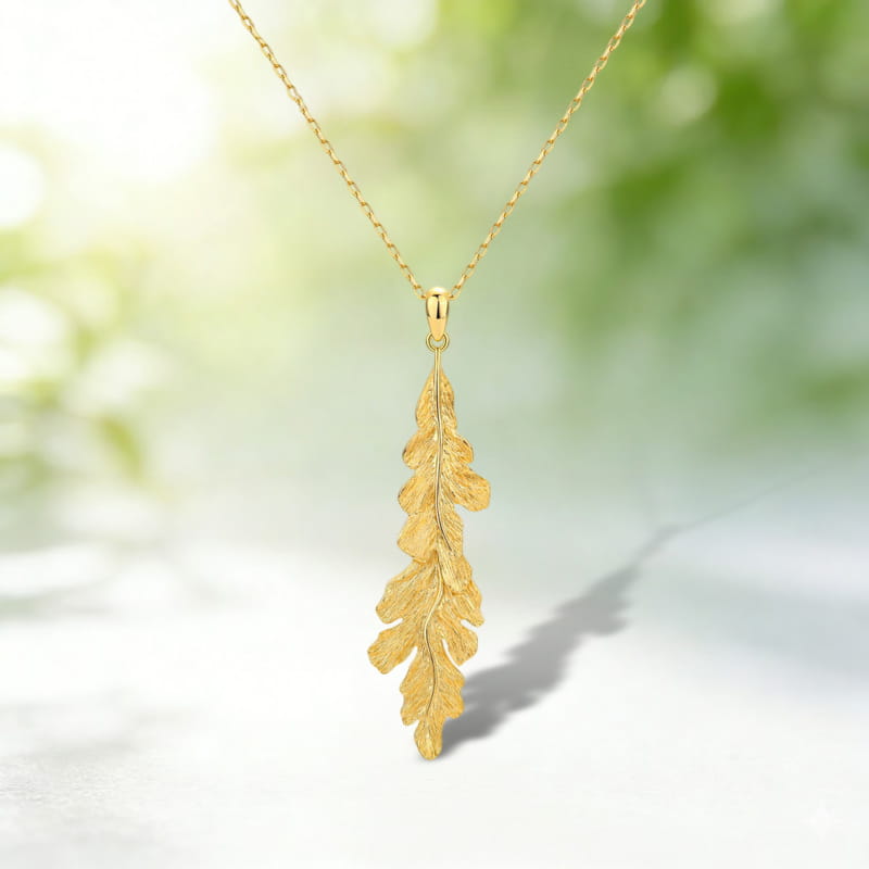 Leaf Pendant Clavicle Chain â€?Hand Brushed S925 Silver Gold Plated Necklace