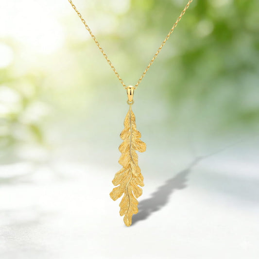 Leaf Pendant Clavicle Chain â€?Hand Brushed S925 Silver Gold Plated Necklace