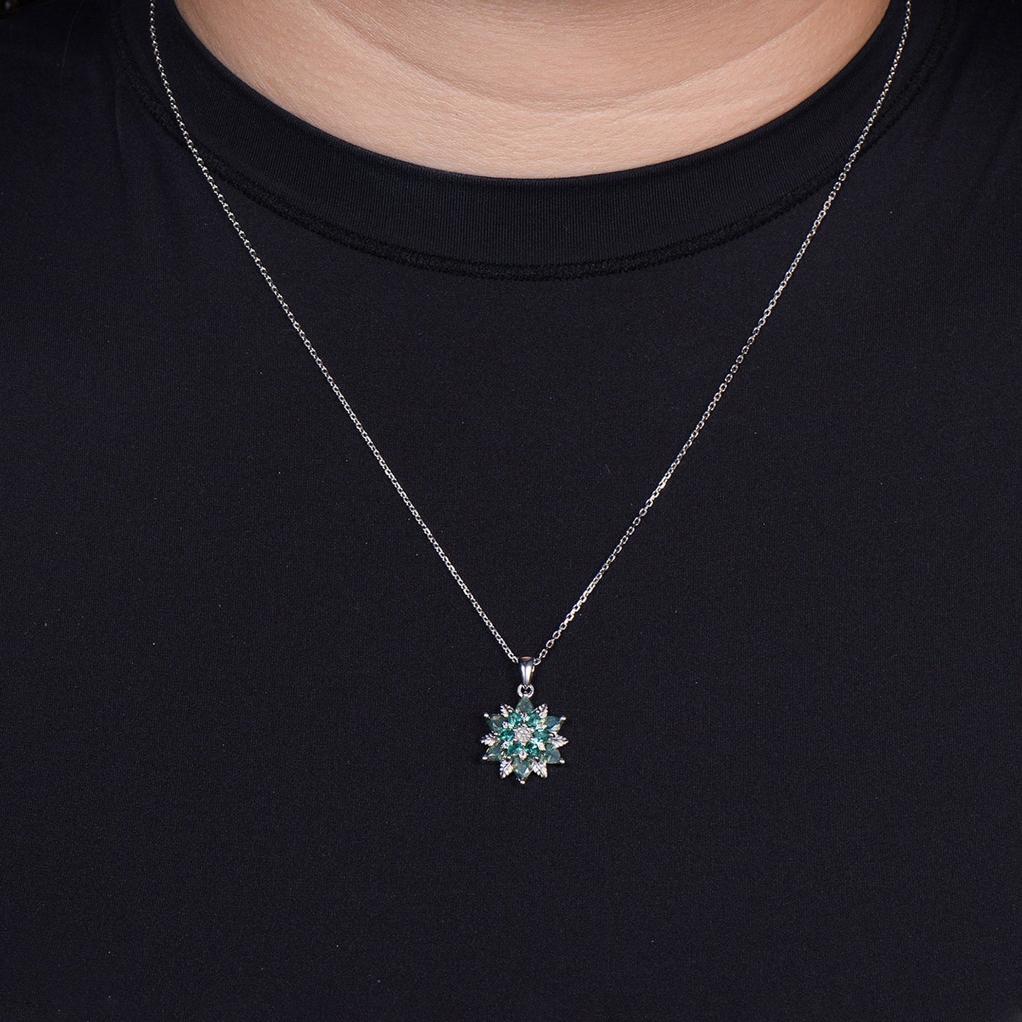 Unique Sunflower Moss Agate Necklace Elegant Natural Inspired Agate Emerald Necklace Double Halo Floral Pendant Leaf Vine Anniversary Gift