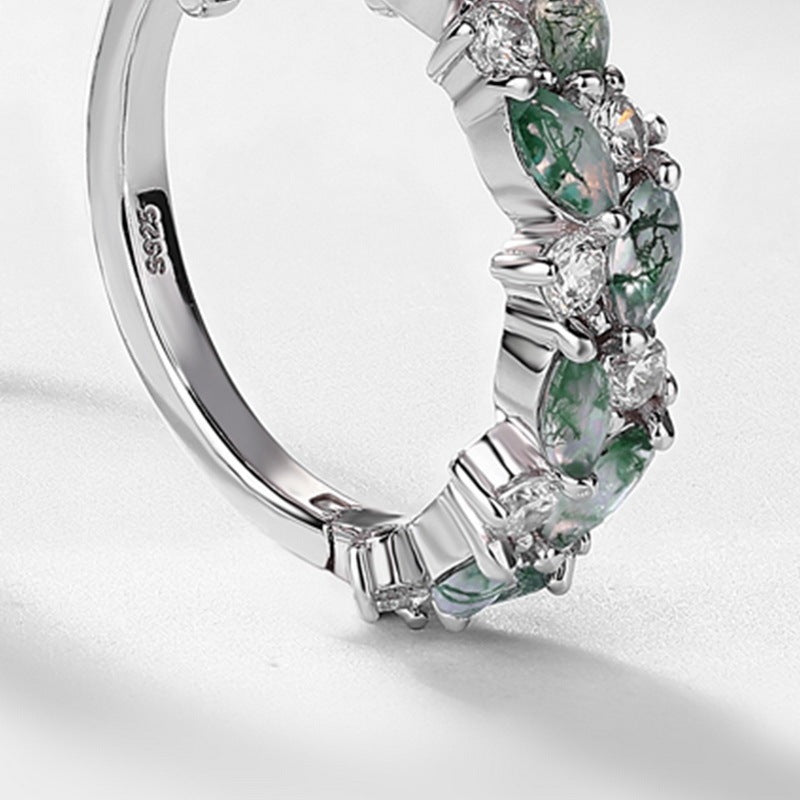 Natural Marquise Cut Moss Agate Leaf Vine Hoop Earrings