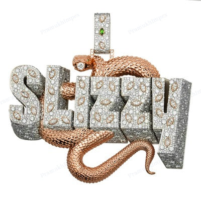 Two Tone Fully Iced Out Custom SLIZZY Name Pendant