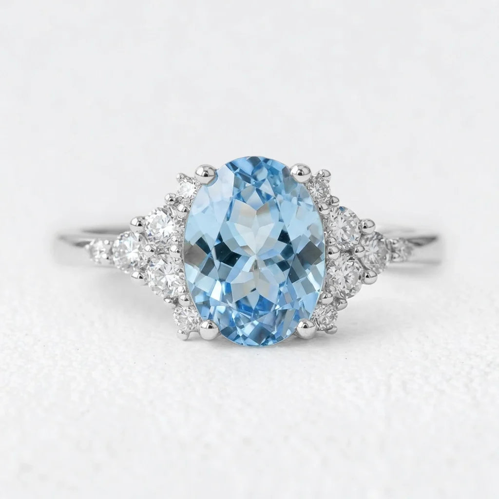 Celeste’s Tide | 2CT Oval Aquamarine Solitaire Engagement Ring
