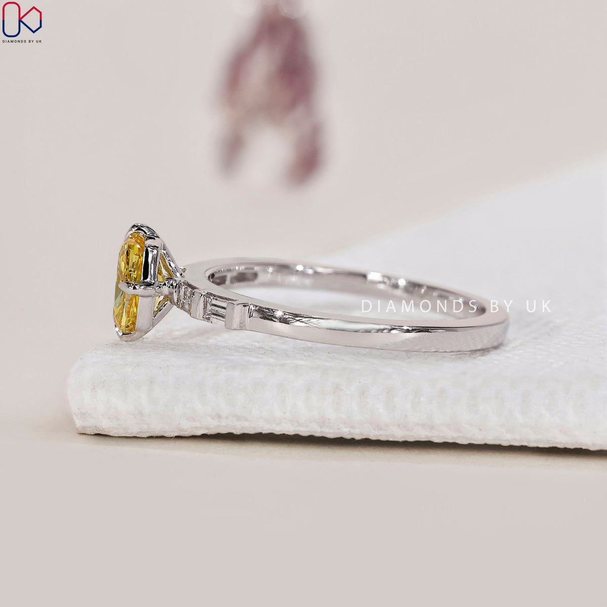 Yellow Cushion Diamond Ring In White Gold