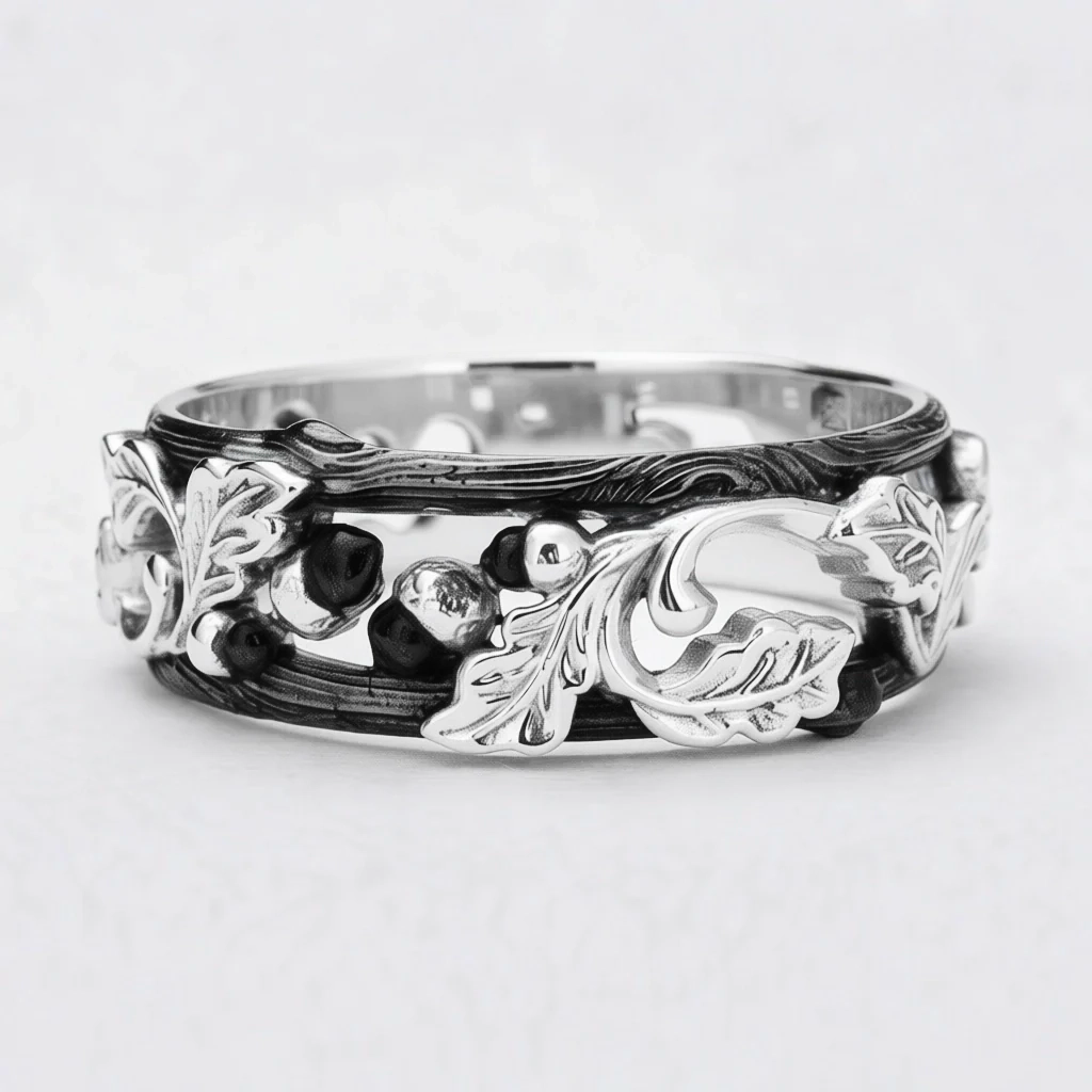 The Dark Grove | An Openwork Wide Band of Oak & Acorn
