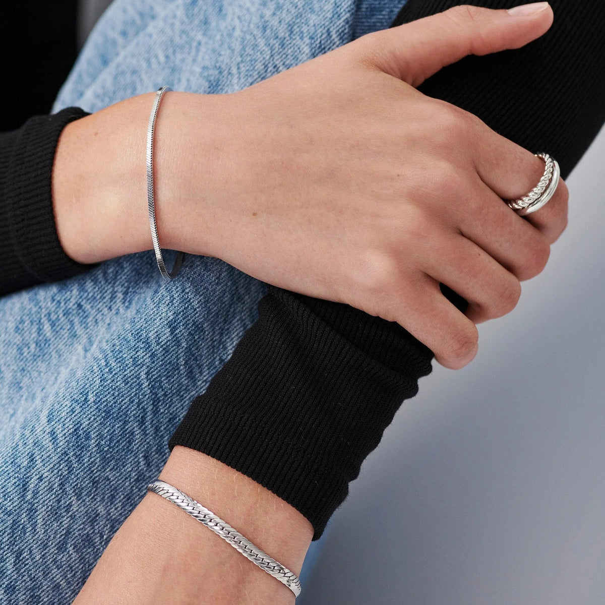 White Gold Plated Silver Square Snake Chain Bracelet