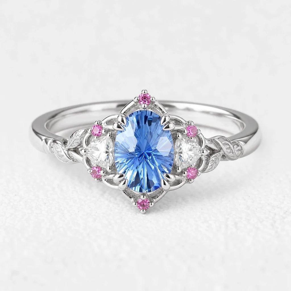 Audrey Three-Stone Sparkle Cut Sapphire Engagement Ring
