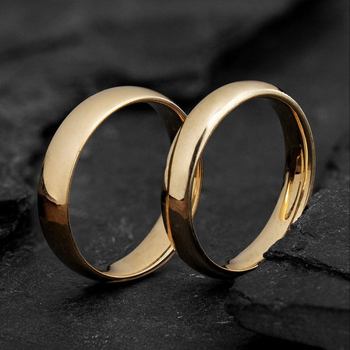 The Mirrored Pair – Polished Arc Wedding Bands in Solid Gold