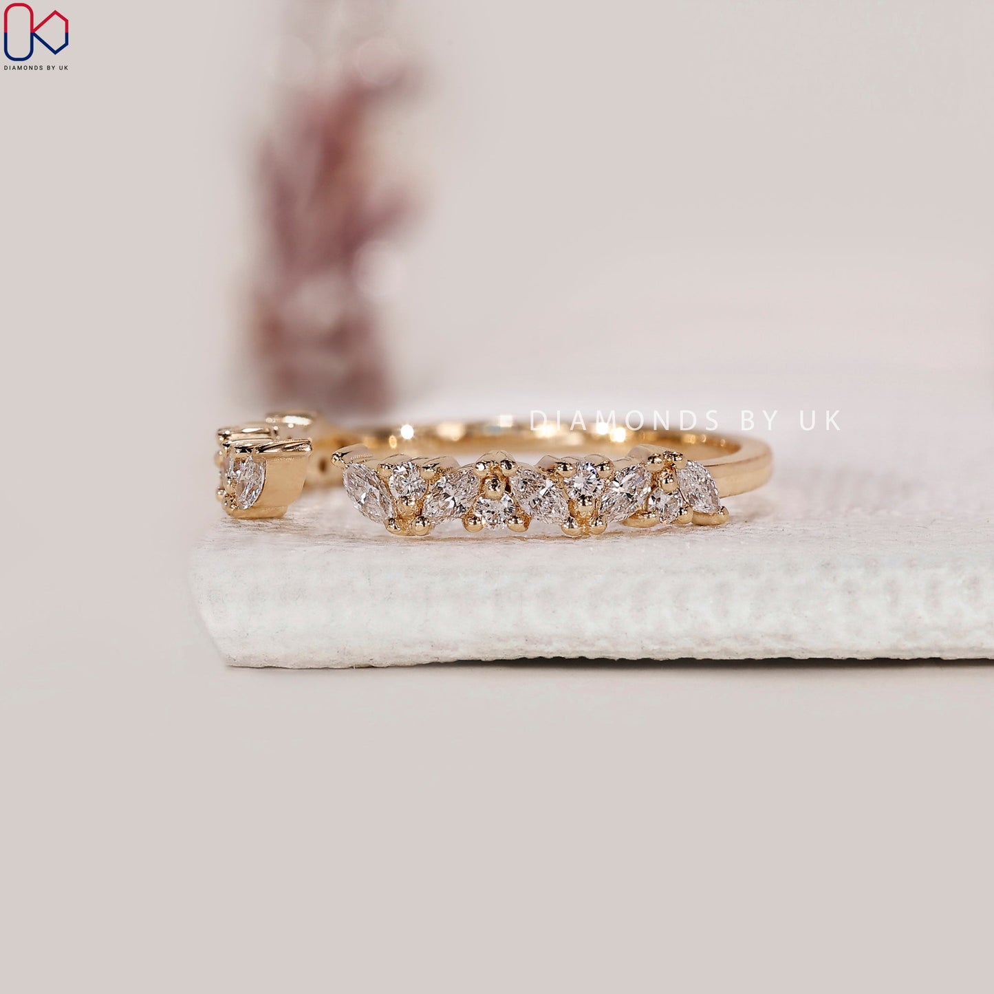 Open Gap Wedding Band In Marquise And Round Diamond