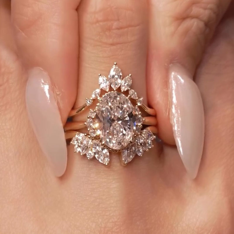 Luxury 3PCS Oval Cut Bridal Set In Sterling Silver