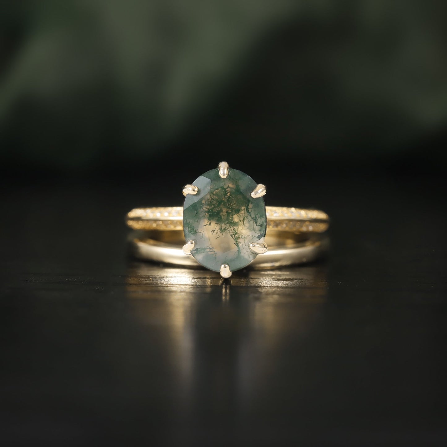 Oval Classic Moss Agate Engagement Ring