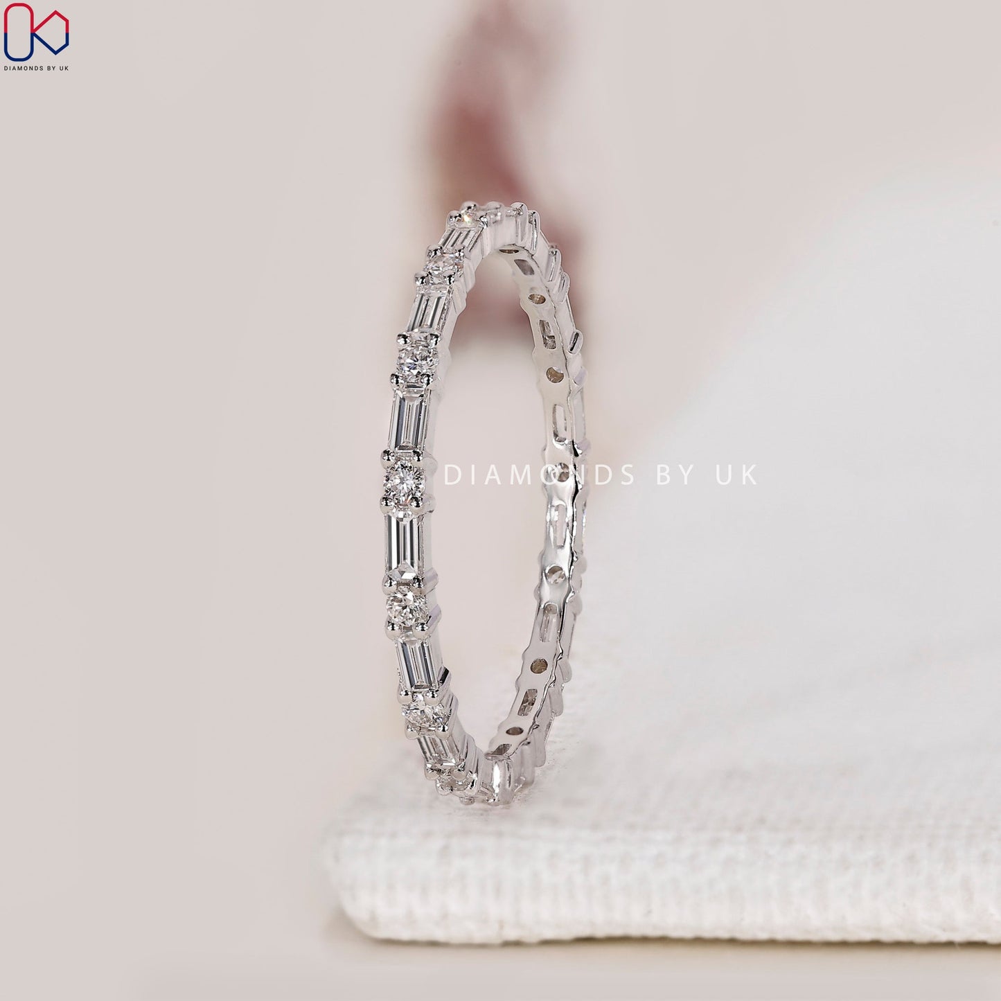 White Gold Round And Baguette Diamond Wedding Band