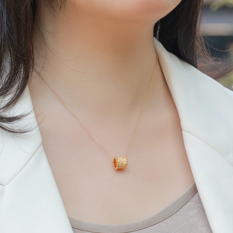 Gold Plated Sterling Silver Woven Cylinder Pendant Necklace