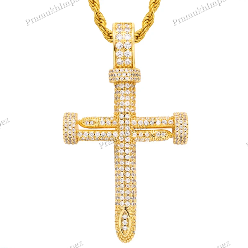 22K Gold Plating 925 Silver Antique Moissanite Three Nails Necklace
