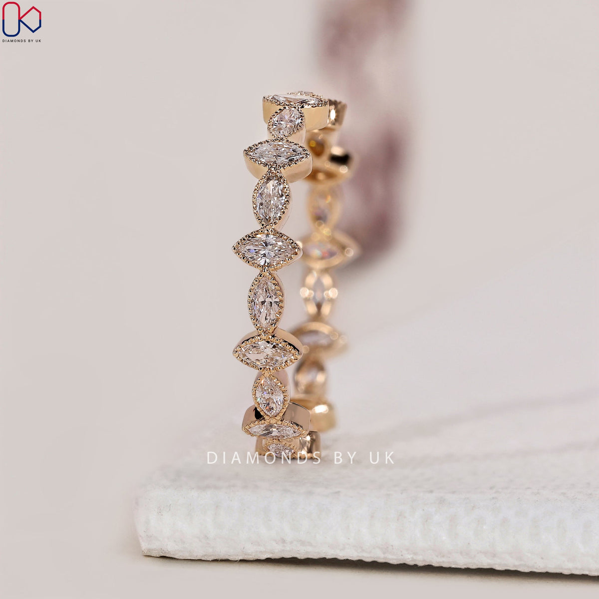 Bezel Set Marquise Diamond Wedding Band
