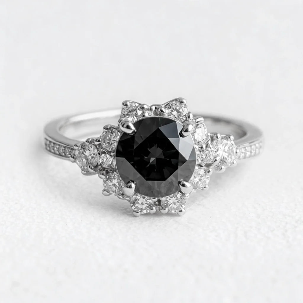 Marina’s Nocturne | Round Black Diamond Halo Engagement Ring