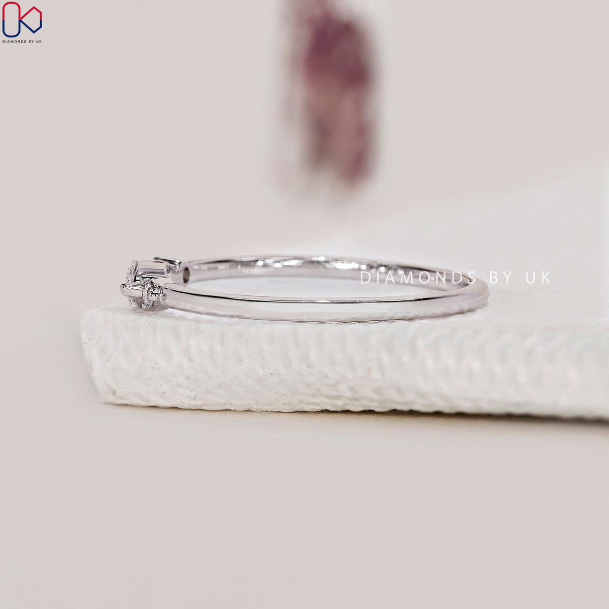 3 Stone Diamond Wedding Band In White Gold