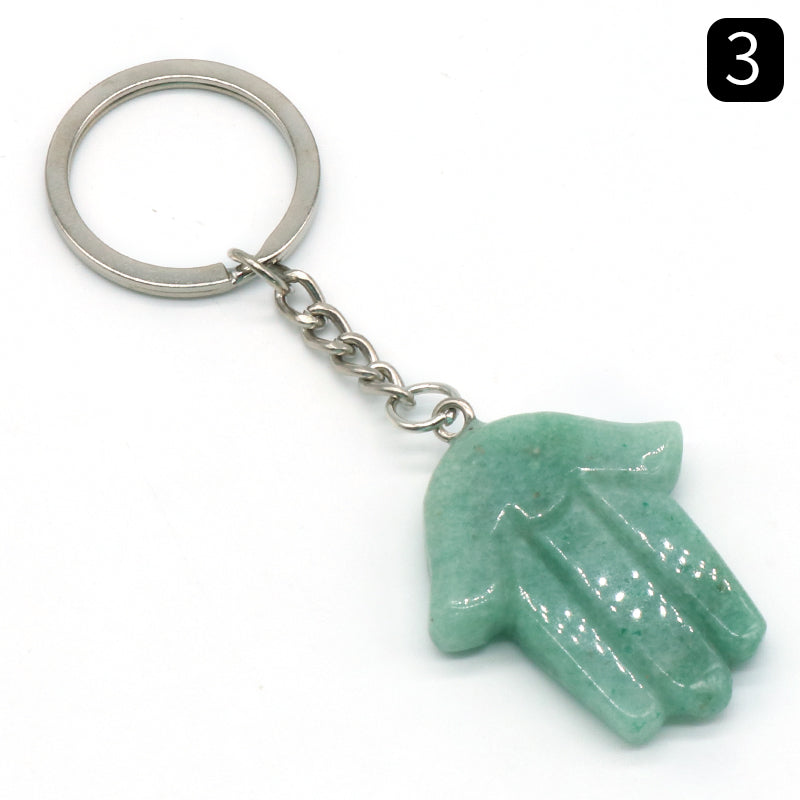 Natural Stone Crystal Keyring - Hamsa Hand -  Spiritual Gift Protection  - New!