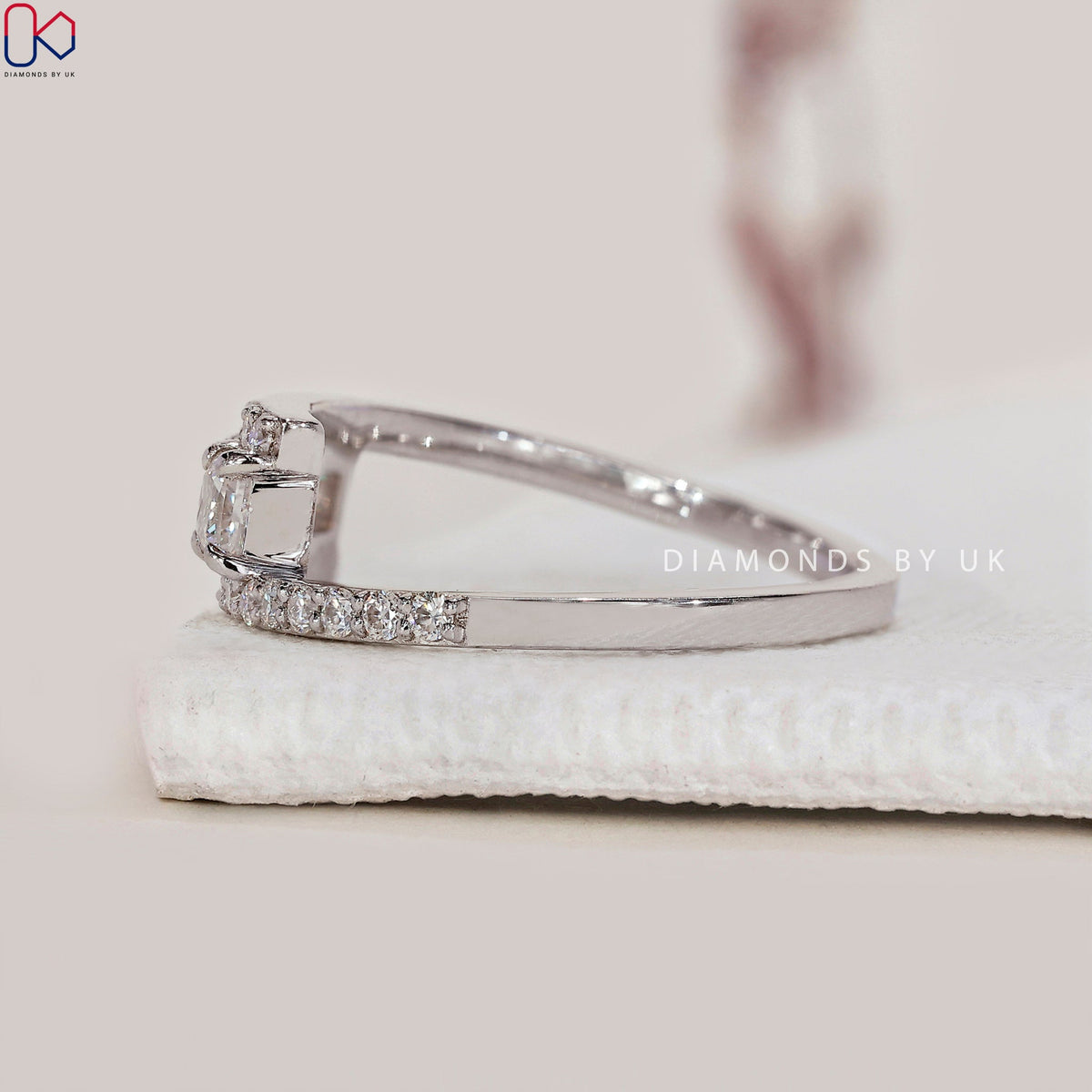 Three Diamond Princess Cut Wedding Band