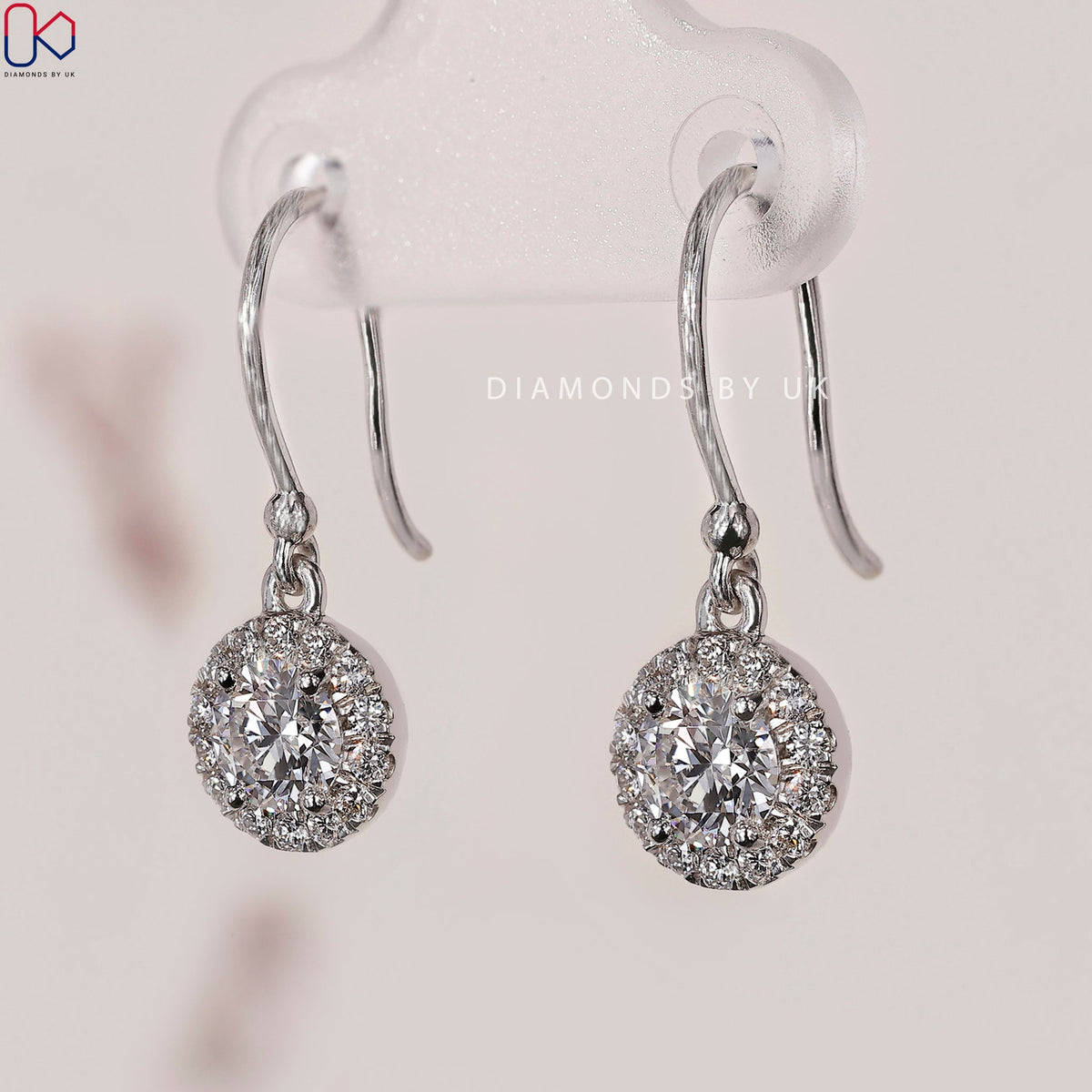 Halo Diamond Earrings - Round Cut