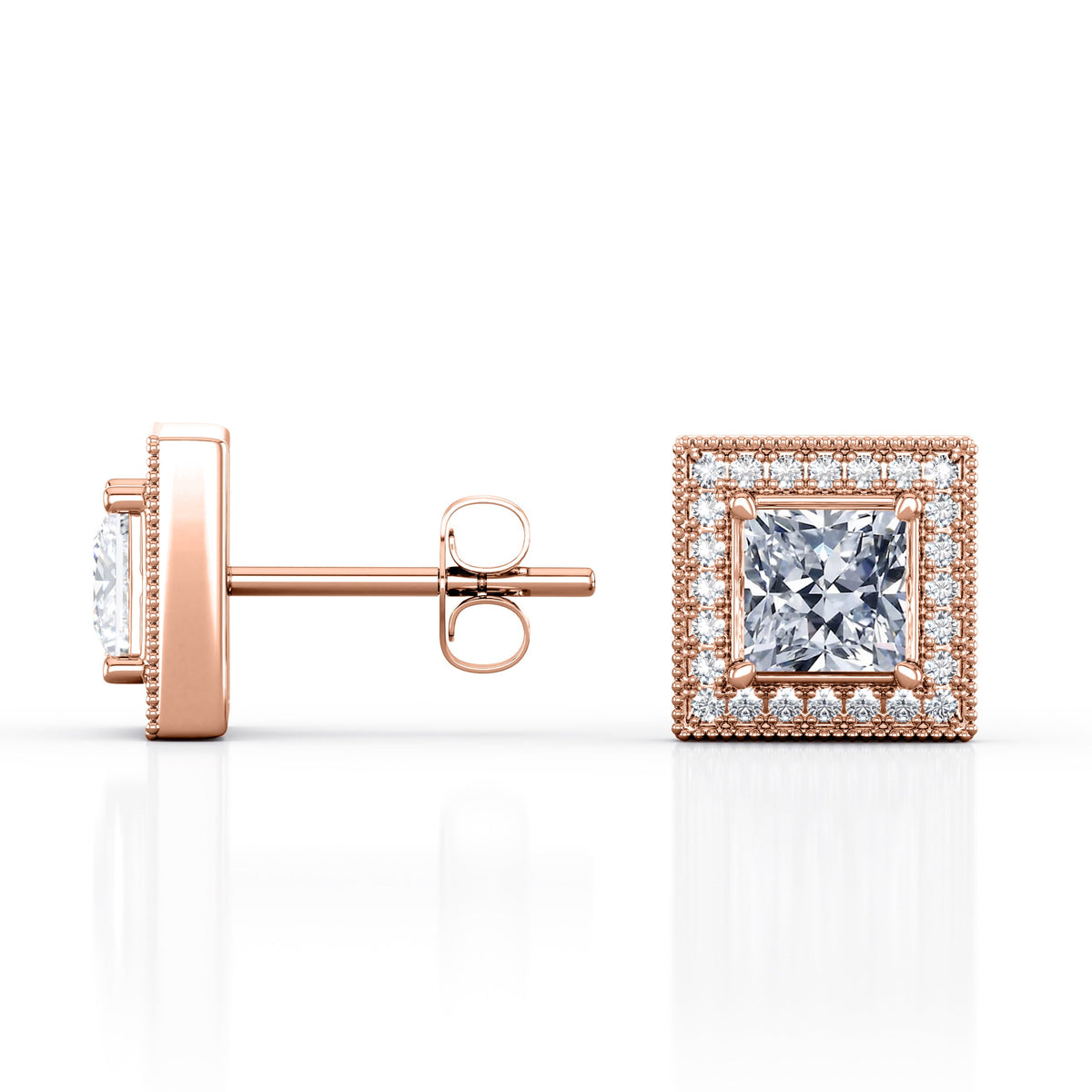 Milgrain Set Moissanite and Diamond Stud Earrings