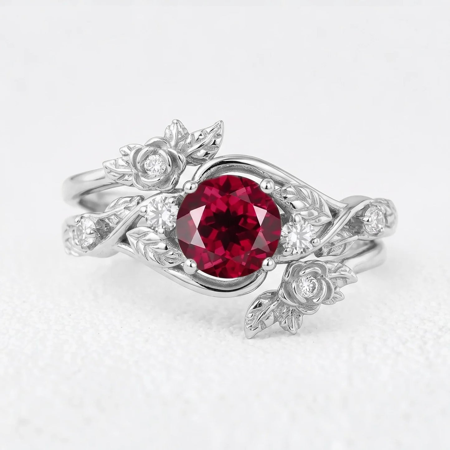 Scarlett’s Bloom | Round Ruby Foliage Bridal Duo