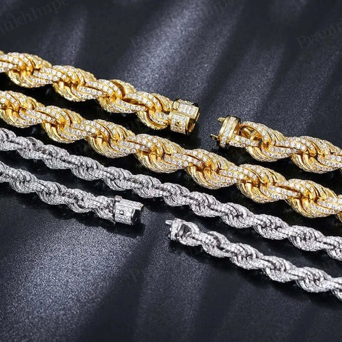 Yellow Gold Plated 925 Silver Moissanite Twisted Rope Bracelet