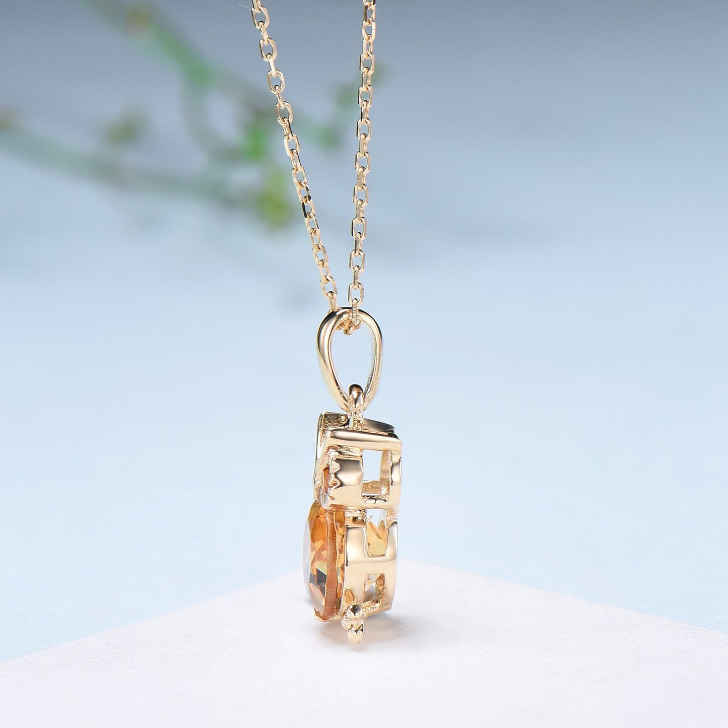 Unique Cute Owl Natural Citrine Wedding Necklace Sterling Silver Yellow Gold Mother's Pendant Animal Inspired Anniversary Gift for Daughter