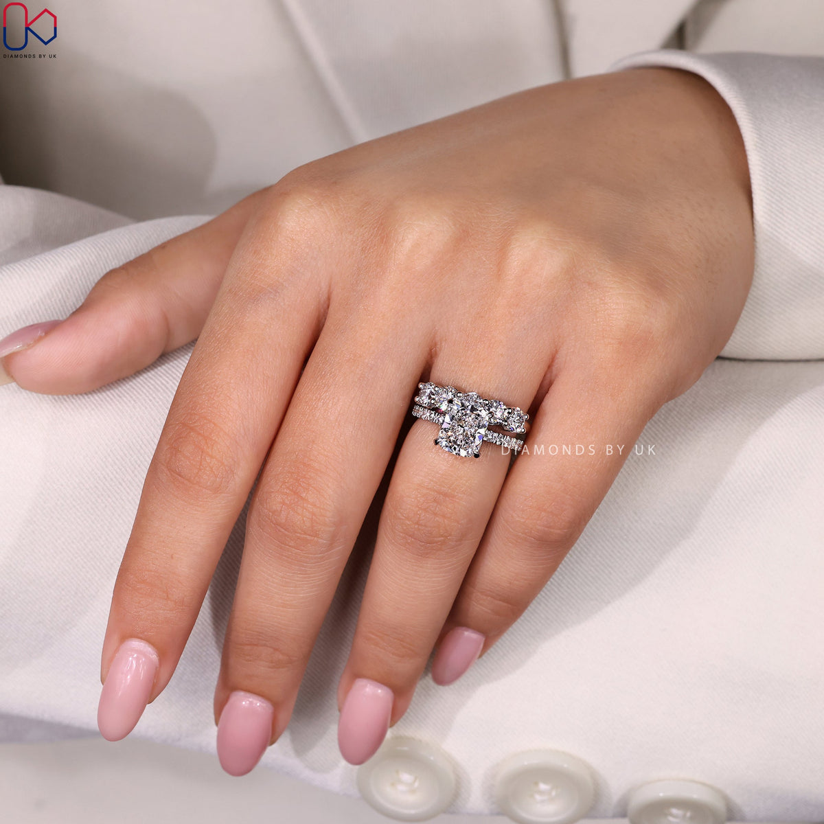 Cushion Cut Diamond Ring And Wedding Band