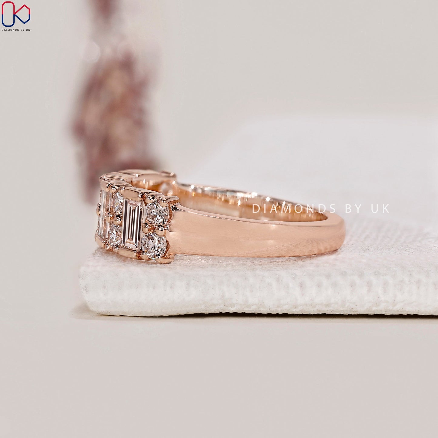 Baguette And Round Diamond Band With Semi Bezel Setting