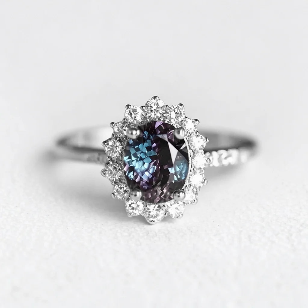 Celine's Deep | Oval Mystical Blue Alexandrite Engagement Ring
