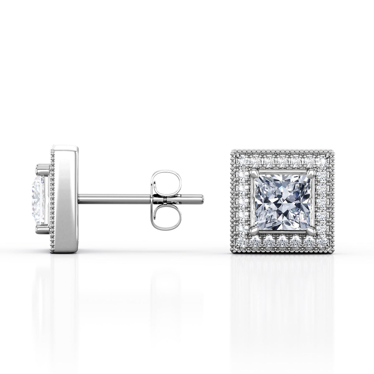 Milgrain Set Moissanite and Diamond Stud Earrings