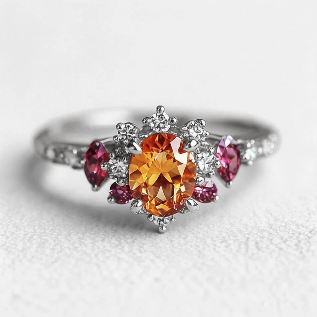 Seraphina’s Ember | Round Spessartine Garnet Engagement Ring
