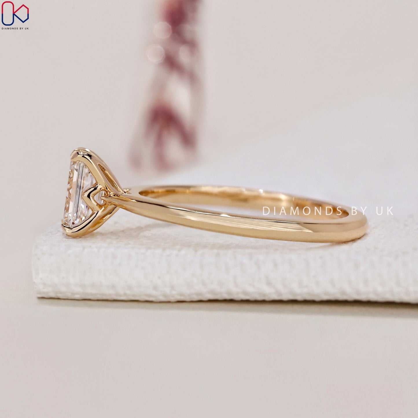 Emerald Cut Diamond Ring in Yellow Gold Setting