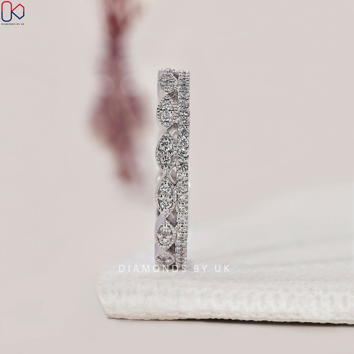 Round Diamond Double Row Wedding Band