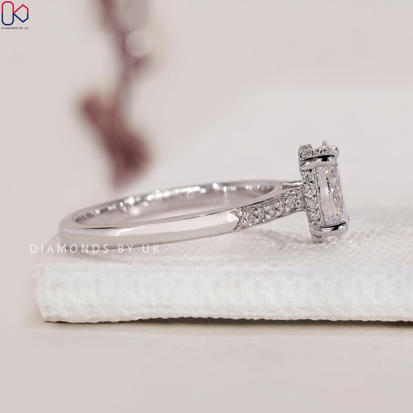 Oval Hidden Halo Engagement Ring - Pave Setting